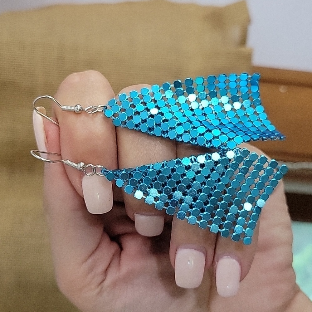 Aqua Chainmail Drop Earrings
